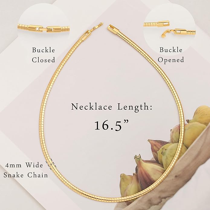 Aobei Pearl 18K Gold Plated Cuff Choker Necklace for Women Chunky Wire Chain Collar Jewelry