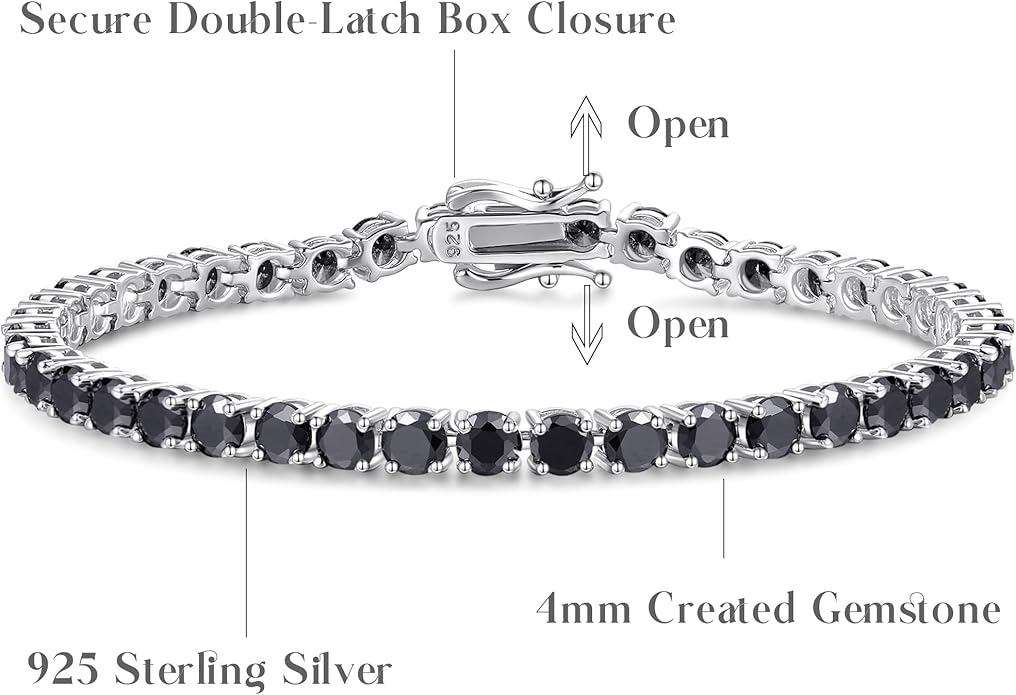 FANCIME Birthstone Bracelet Sterling Silver Gemstone Tennis Bracelets Fine Jewelry Wedding Bridal Prom Birthday Gift for Women Her, Length 7.2 Inch Width 4mm
