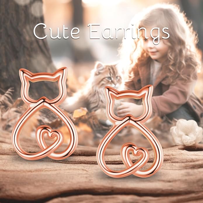 INFUSEU Sterling Silver Cute Stud Earrings Cat Frog Mushroom Bunny, Small Gifts for Women Teen Girls Animal Lovers