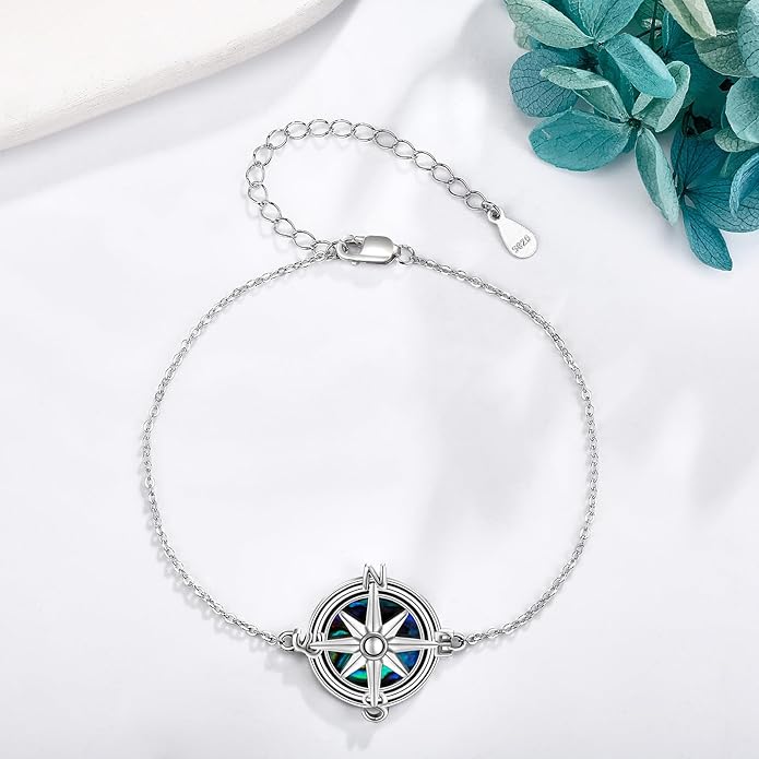 Mustard Seed Cross/Paw Print/Butterfly/Sunflower/Compass/Moss Agate Bracelet for Women 925 Sterling Silver Graduation Link Bracelet Jewelry for Women