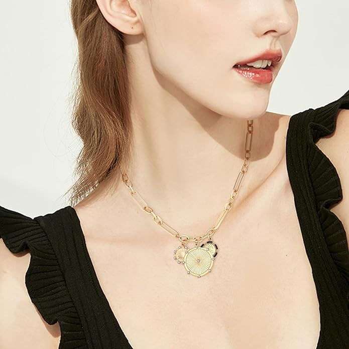 Chunky Gold Necklace for Women, 18K Waterproof Heart Necklace Statement Necklace Gold Charm Necklace Chunky Jewelry Paperclip Chain Choker Gift for Women