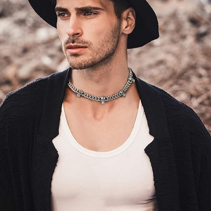 Bestyle Barbed Wire Necklace 5/7/9/12mm Mens Chain Necklaces Hip-hop Punk Gothic Stainless Steel Chain Heavy Thick Cuban Link Chain for Men Women, Length 16/18/20 Inch