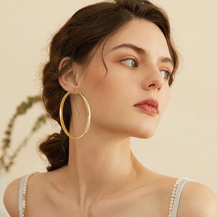 Gacimy 14K Gold Plated Hoop Earrings for Women, 14k Real Gold Plated with 925 Sterling Silver Post, Hypoallergenic Lightweight Thick Hoops Earrings for Women Trendy