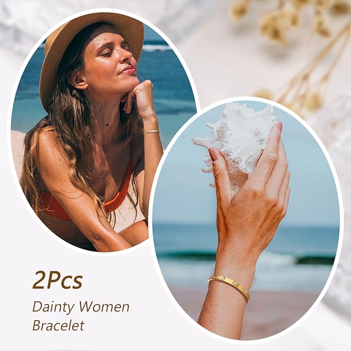 MPRAINBOW Gold Bracelets for Women, 2Pcs 18K Gold Plated Cubic Zirconia Bangle Crystal Friendship Bracelet Jewelry,Wedding Party Christmas Birthday Gifts for Her Girlfriend Sister Daughter