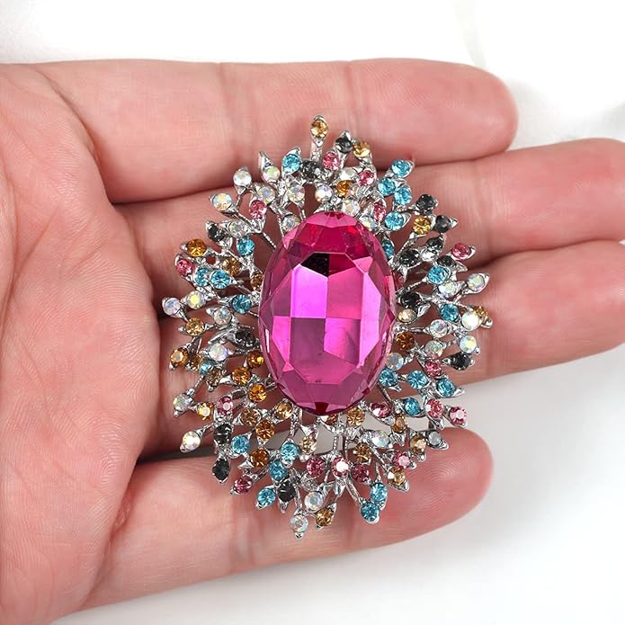 YOQUCOL Elegant Colorful Cubic Zirconia Crystal Bright Rhinestone Brooch Pins for Women Grils