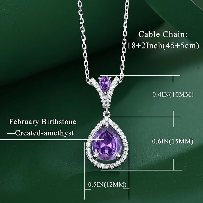 Birthstone Necklace 925 Sterling Silver Tear Drop 5A Cubic Zirconia Pendant Necklace Jewelry Birthday Gifts for Women