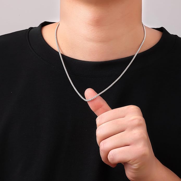 Fiusem Box Chain for Men, Silver Tone/14K Gold Plated/Black Stainless Steel Necklace for Men and Women, Width 2/2.5/3/4/5mm, Length 18-28 Inches