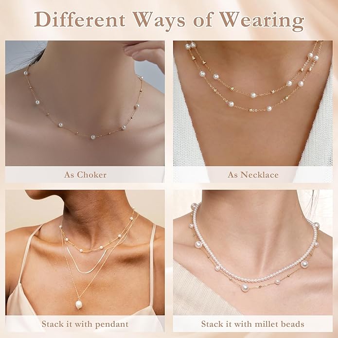 SmileBelle Pearl Necklaces for Women, Daisy Pearl Choker as Y Shaped Pearls Jewelry Gold Heart Necklace for Anniversary Birthday Gifts White Baroque Necklace as Wedding Jewelry