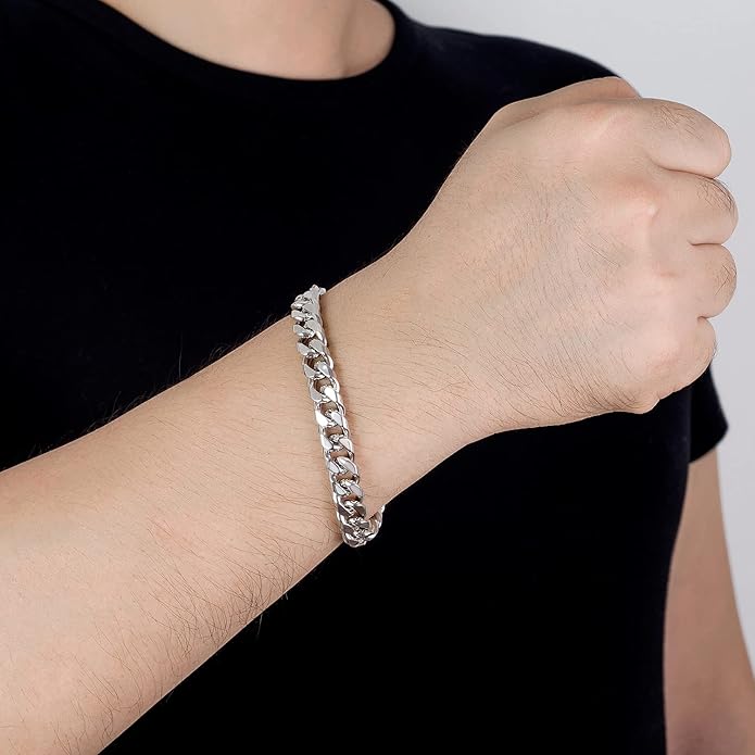 H&Beautimer Fashion 925 Sterling Silver Classic Cuban Chain Bracelet 10mm-7 "8" 9 "10" Curb Cuban Bracelet Solid Thick Large Link Bracelet For Men Jewelry Gift