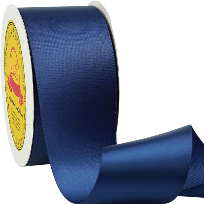 LEEQE Double Face Satin Ribbon 2 inch X 25 Yards Polyester Navy Blue Ribbon for Gift Wrapping Very Suitable for Weddings Party Hair Bow Invitation Decorations and More