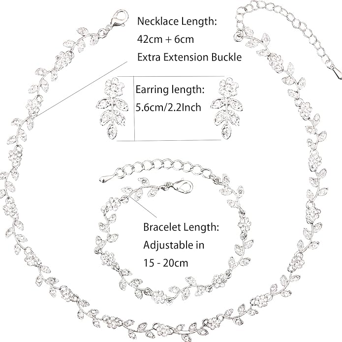 Austrian Crystal Rhinestone Choker Necklace Dangle Earring Link Bracelet Jewelry Set for Brides Bridesmaid Prom Costume Accessories for Women