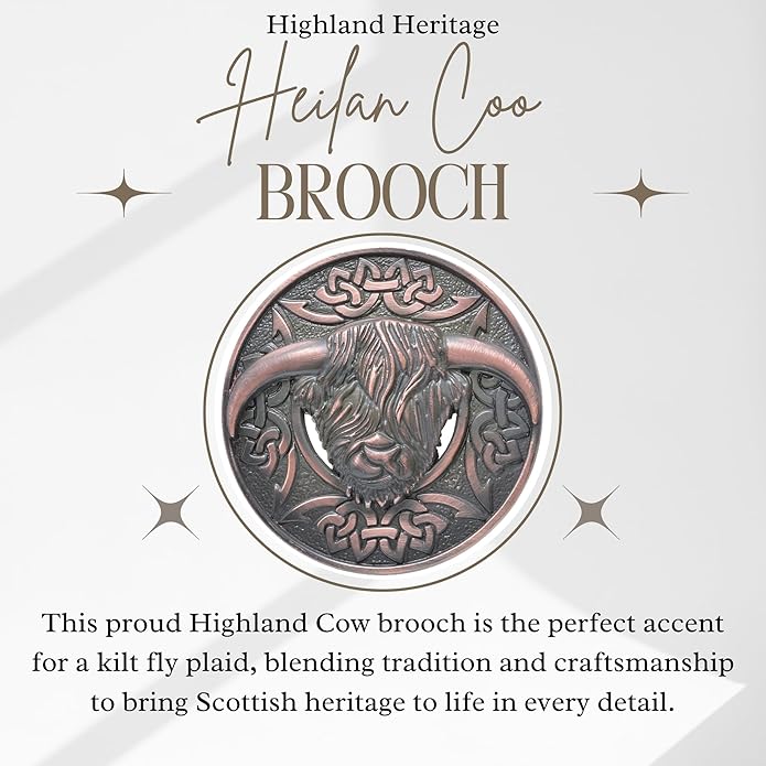 Highland Cow Kilt Brooch with Celtic Knot - Traditional Scottish Helian Coo Plaid Brooches for Men – Handcrafted Tartan Sash Pin, Luxurious Accessory for Women’s Dress