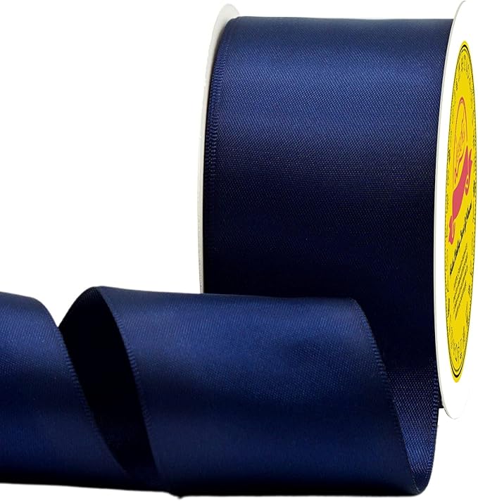 LEEQE Double Face Satin Ribbon 2 inch X 25 Yards Polyester Navy Blue Ribbon for Gift Wrapping Very Suitable for Weddings Party Hair Bow Invitation Decorations and More