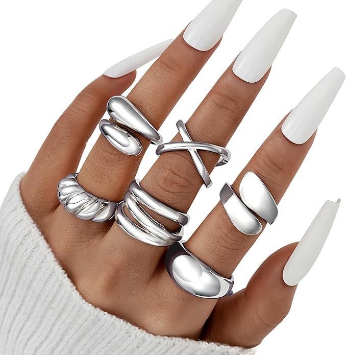 YEEZII Chunky Gold Rings for Women Non Tarnish, 18K Gold Plated Stackable Thumb Ring, Statement Women Rings Set