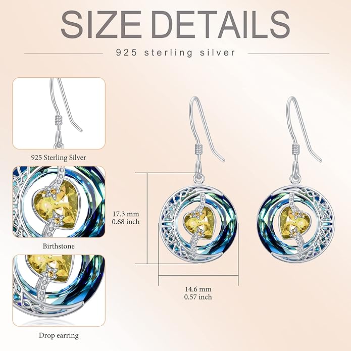 TOUPOP Birthstone Earrings for Women 925 Sterling Silver Moon and Star Dangle Earrings with Blue Crystal BirthdayJewelry Christmas Gifts for Women