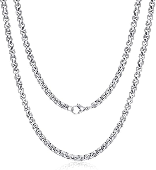 Bowisheet Black Square Rolo Chain Stainless Steel Round Box Chain Necklace Men Women