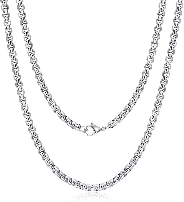 Bowisheet Black Square Rolo Chain Stainless Steel Round Box Chain Necklace Men Women
