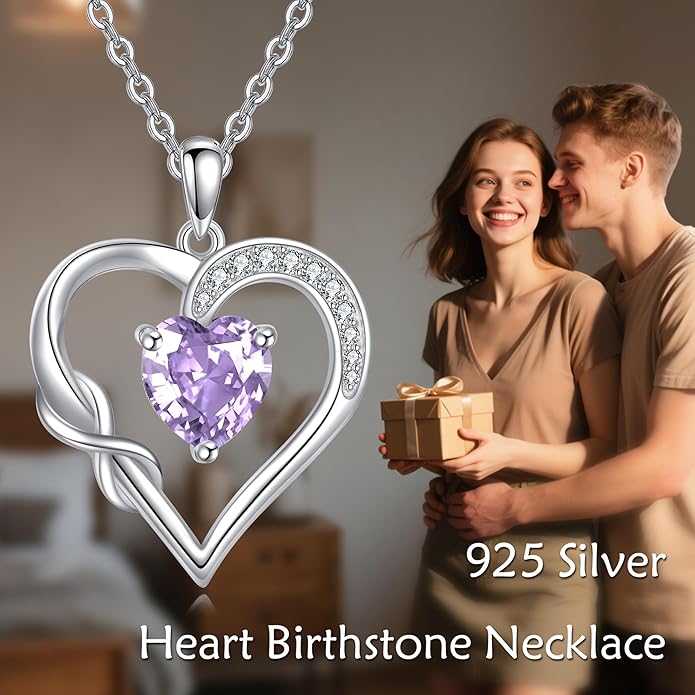 Birthstone Necklace for Women 925 Sterling Silver Infinity Heart Birthstone Pendant Necklace Infinity Heart Jewelry Birthday Holiday Gifts for Her