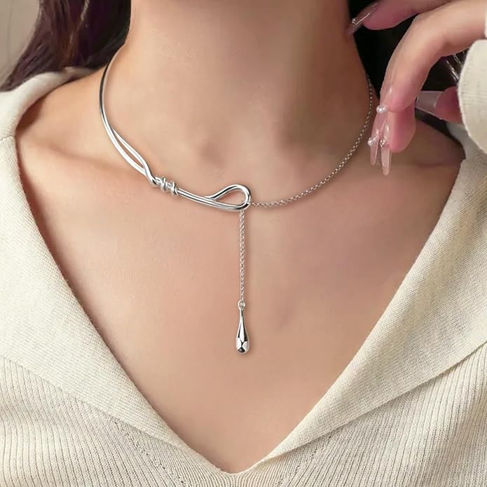 Chain Cuff Choker Necklaces for Women Silver Lariat Y Shaped Necklace Teardrop Slide Jewelry Gifts
