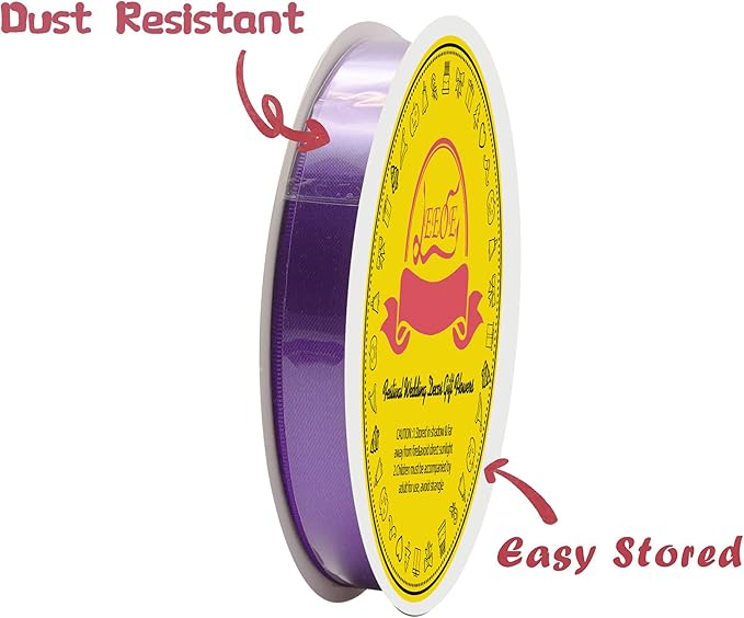 LEEQE Double Face Purple Satin Ribbon 5/8 inch X 50 Yards Polyester Purple Ribbon for Gift Wrapping Very Suitable for Weddings Party Invitation Decorations and More