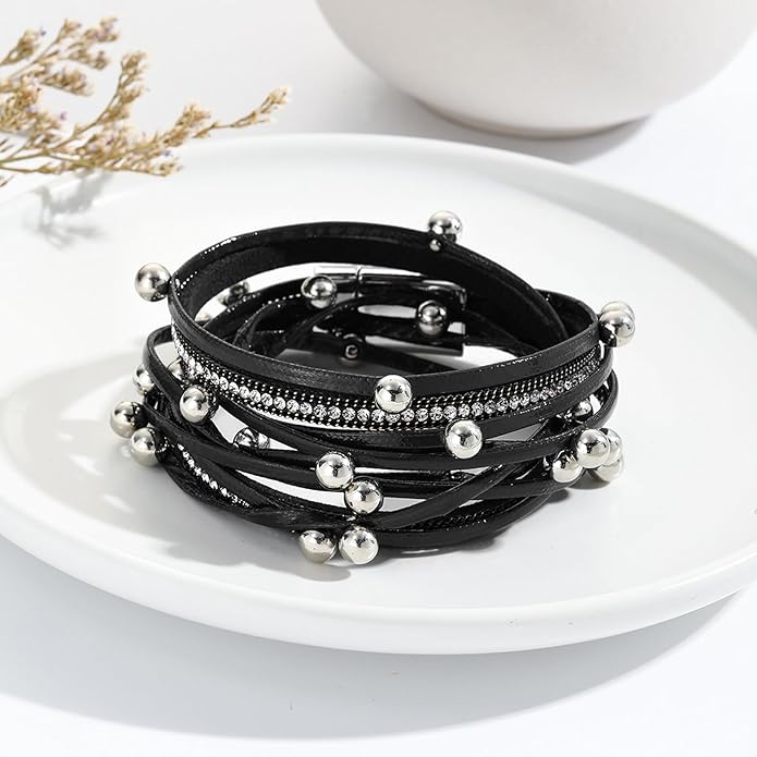 VIBILIA Boho Leather Wrap Bracelets for Women Multi-Layer Bracelets with Strong Clasp Jewelry for Women