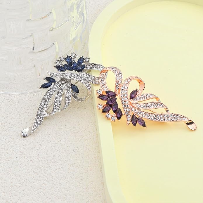 Rhinestone Brooches for Women,Vintage Silver Large Brooch Pins Blue Crystal Dress Brooch Pin Decorative Pins,Fashion Prom Jewelry Accessories