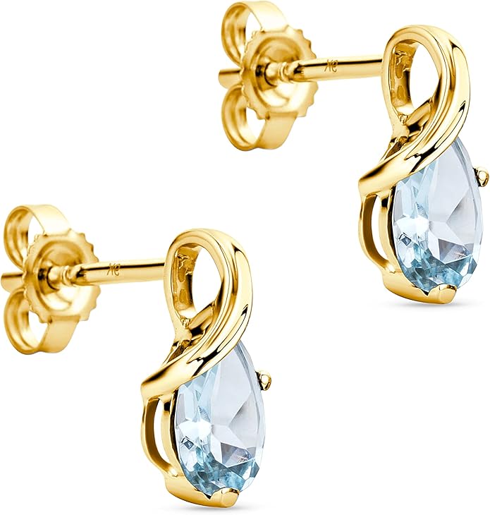 0.40Inch 14K Gold Earrings for Women in 14K White Gold/Yellow Gold 585 with Pear-Shape Rubies/Sapphires/Emeralds/Blue Topaz/Amethysts Gemstones, Handmade Jewelry for Women, Dangle Earrings