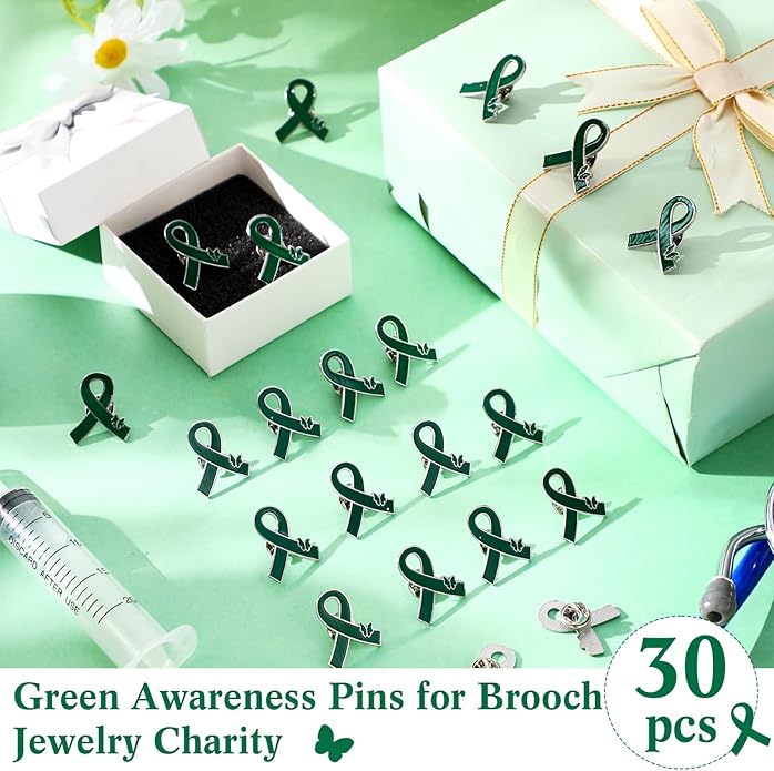 Tondiamo Green Ribbon Lapel Pins Mental Health Awareness Pin Hope Brooch Badge Items Favors Gifts for Campaigns Event
