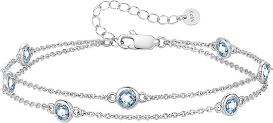 LOUISA SECRET Birthstone Bracelets for Women, 925 Sterling Silver Charm Link Double Strand Bracelet, Birthday Anniversary Christmas Jewelry Gifts for Wife Girlfriend Mother her…