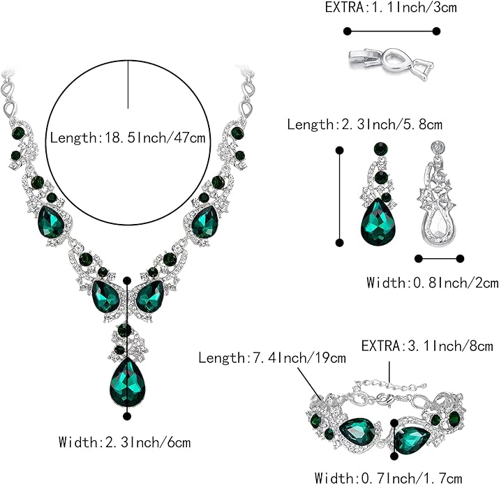 BriLove Wedding Bridal Jewelry for Women Multi Teardrop Cluster Crystal Statement Necklace Dangle Earrings Link Bracelet Set
