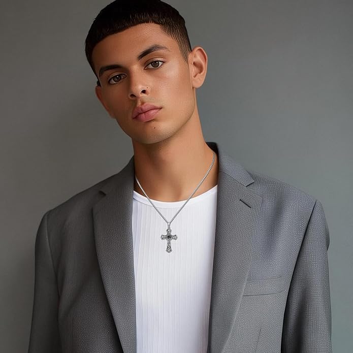Cross Necklace for Men 925 Sterling Silver Celtic Cross Pendant Christian Jewelry Religious Christmas Gifts for Women