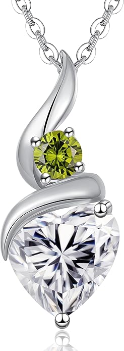 ANDSO Moissanite Heart Pendant Necklaces for Women, 925 Sterling Silver Necklace with Birthstone, Ideal Anniversary Present or Birthday Christmas Valentine Jewelry Gifts for Mom Wife Her Girlfriend