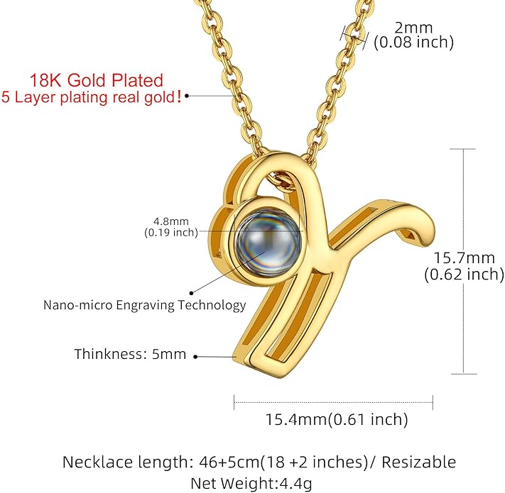 Custom4U Personalized Initial Picture Necklace for Women, Projection Necklace with Picture Inside, Gold/Silver Letter Pendant Necklace, Custom Photo Gifts for Mom Wife Birthday Valentines