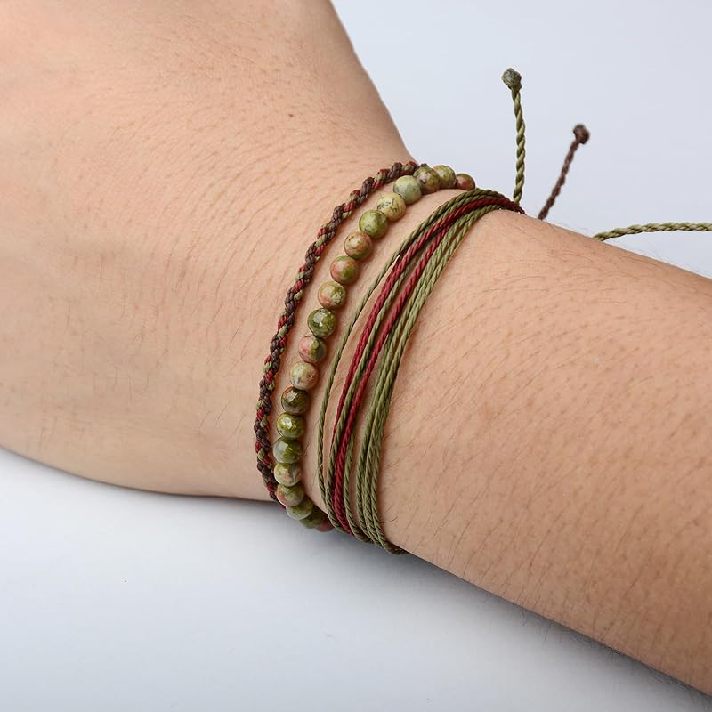 Handmade Natural Stone Beaded Healing Bracelet Gift for Men Adjustable Rope String Bracelet (unakite, Adjustable)