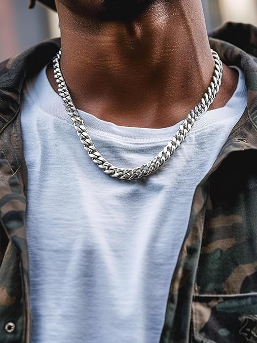 Bestyle Thick Stainless Steel Mens Cuban Link Chain, Black/Gold Chain for Men, No Tarnish & Durable Men Chain Necklace, 5/7/9/12mm Wide, 18"-30" Long, Gift Package