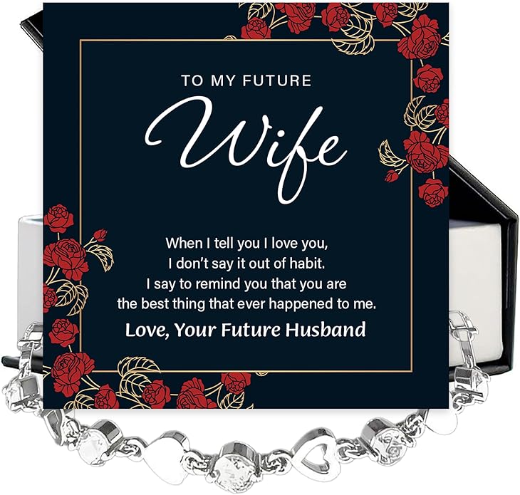 To My Future Wife Crystal Heart Bracelet Gift From Future Husband, Beautiful Jewelry Birthday, Christmas, Valentine’s Day, Bracelet For Her With Heartfelt Message & Elegant Box