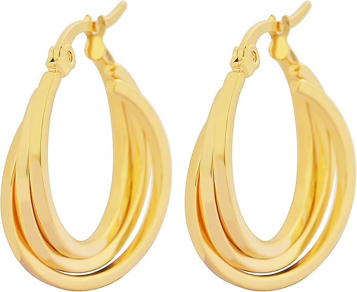 Edforce Women's Stainless Steel Overlapping Triple Hoop Earrings, (25mm-35mm)