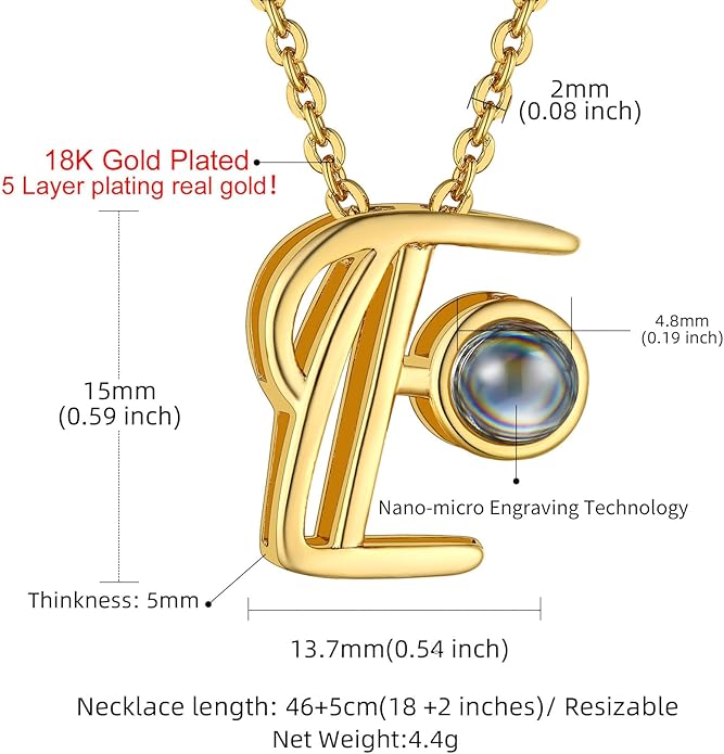 Custom4U Personalized Initial Picture Necklace for Women, Projection Necklace with Picture Inside, Gold/Silver Letter Pendant Necklace, Custom Photo Gifts for Mom Wife Birthday Valentines
