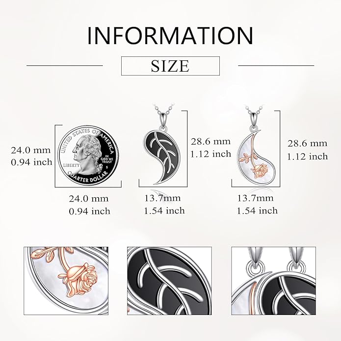 JBAERD Couples BFF Matching Necklaces 925 Sterling Silver Cross/Yin Yang/Sun Moon/Mountain Wave Pendant Necklace Anniversary Birthday Gifts