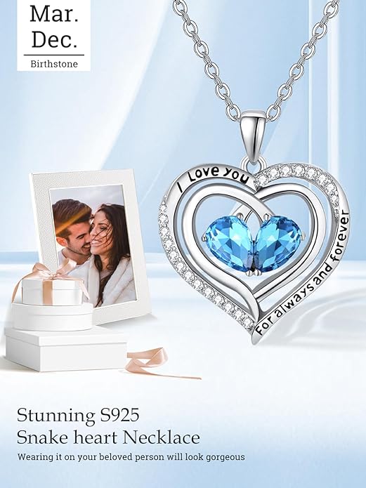 Zeuslia Double Birthstone Necklace Gifts for Wife - 925 Sterling Silver Sunflower/Rose/Crown Cross/Compass/Heart Pendant I Love You Necklace, Anniversary Birthday Gifts for Wife Girlfriend Mom Her