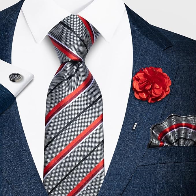 joy alice Ties Set Men Mixed Color Necktie Handkerchief Cufflinks Brooch 3.15 Formal