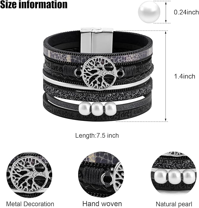 VIBILIA Boho Leather Wrap Bracelets for Women Multi-Layer Bracelets with Strong Clasp Jewelry for Women