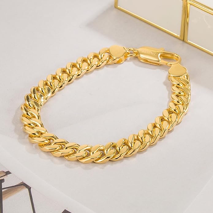 Fashion 925 Sterling Silver Solid Miami Cuban Link Chain Bracelet 8MM-12MM-14MM Curb Cuban Solid Thick Big Link Bracelet For Men 7-10 Inch Jewelry Gift