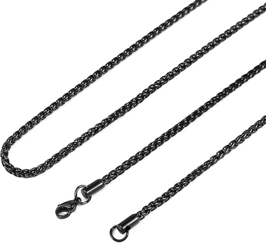 HZMAN 3.0 mm Stainless Steel Wheat Silver Chain Necklaces for Men & Women 16" -36"