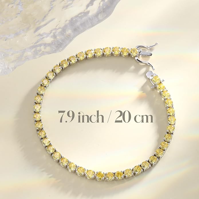 FANCIME Birthstone Bracelet Sterling Silver Gemstone Tennis Bracelets Fine Jewelry Wedding Bridal Prom Birthday Gift for Women Her, Length 7.2 Inch Width 4mm