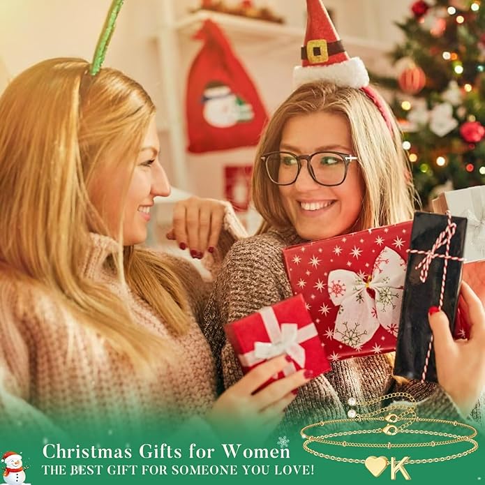 M MOOHAM Christmas Gifts for Grandkids Teens Girls -14K-Gold-Plated Heart Initial Bracelets for Women Girl Dainty Gold Bracelets Birthday Gift Stocking Stuffers for Women Teenage Girls Kids Gifts