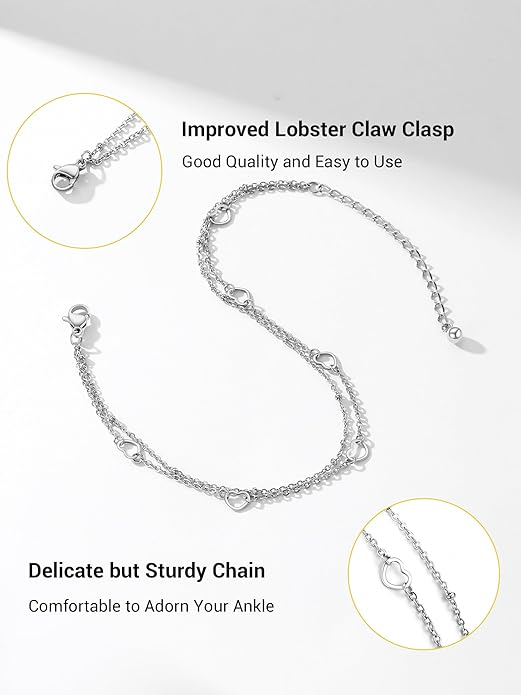 PROSTEEL Stainless Steel Chain Anklets for Women, Silver/Gold Tone, Ankle Bracelets Hypoallergenic, 8-10.5 Inch Adjustable, Come with Box