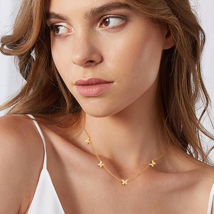 KSF Gold Choker Necklace for Women - 18K Gold Plated Dainty Necklaces for Women Trendy, Cute Heart Flower Butterfly Beaded Cubic Zirconia Choker, Stainless Steel Necklace Jewelry Gift Non Tarnish