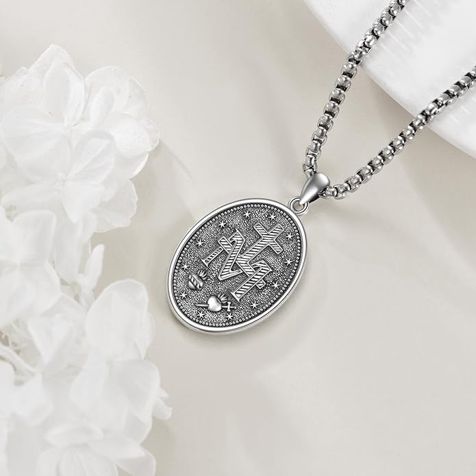 YFN Patron Saint Necklace Sterling Silver Amulet Medal Pendant Religious Protector Jewelry Gifts for Women Men