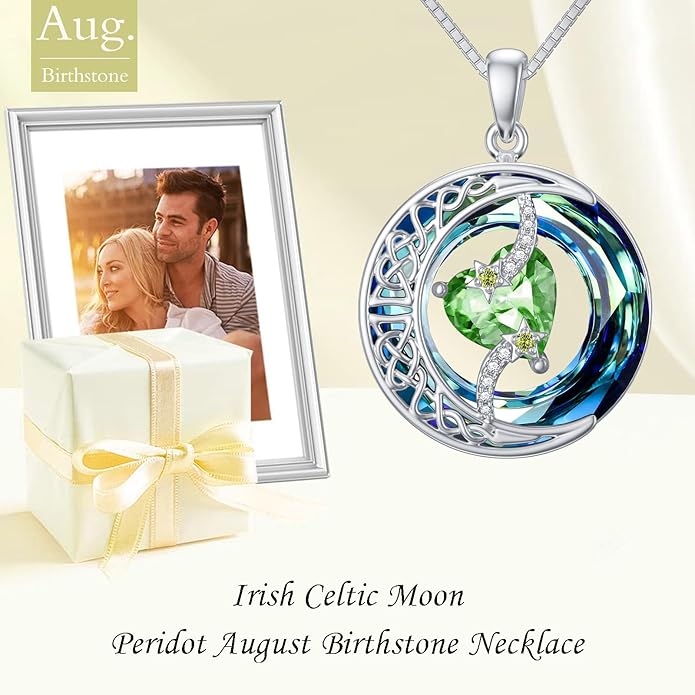 TOUPOP Christmas Gifts Birthstone Necklace 925 Sterling Silver Moon and Star Pendant with Blue Crystal Celtic Moon Jewelry Birthday Gifts for Women Mom Wife Her Daughter